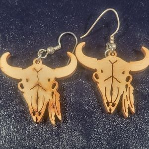 Western Cow Skull Pierced Earrings Handmade